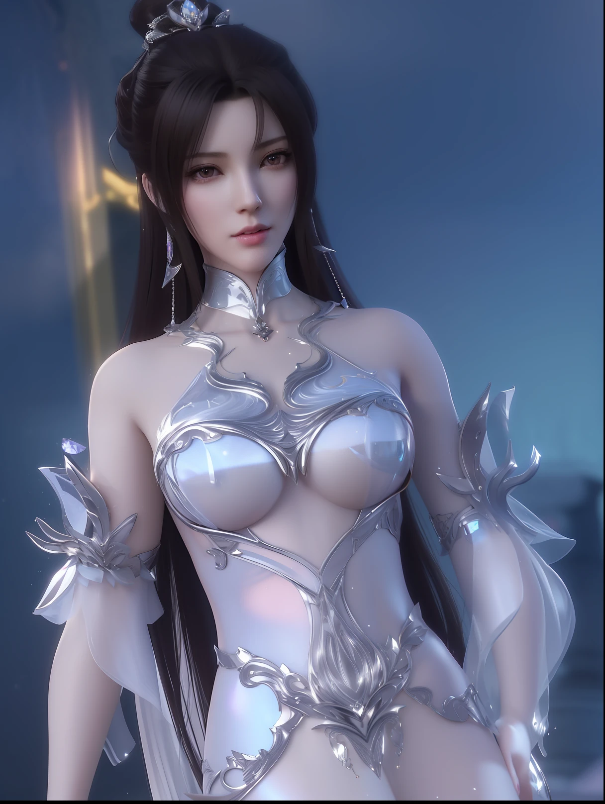 a close up of a woman in a red dress with long hair, beautiful alluring anime woman, a beautiful fantasy empress, inspired by Du Qiong,  tifa lockhart portrait, ((a beautiful fantasy empress)),  anime girl, beautiful anime woman, glamorous tifa lockheart, beautiful avatar pictures, mai shiranui, lady in pink armor, tifa, (lingerie:1.2), photo realistic, upon_body, tyndall effect, photorealistic, dark studio, rim lighting, two tone lighting, (high detailed skin:1.2), 8k uhd, dslr, soft lighting, high quality, volumetric lighting, candid, Photograph, high resolution, 4k, 8k, Bokeh,  out, (:1.4), (purple eyes color), (transparent armor:1.5), big ,