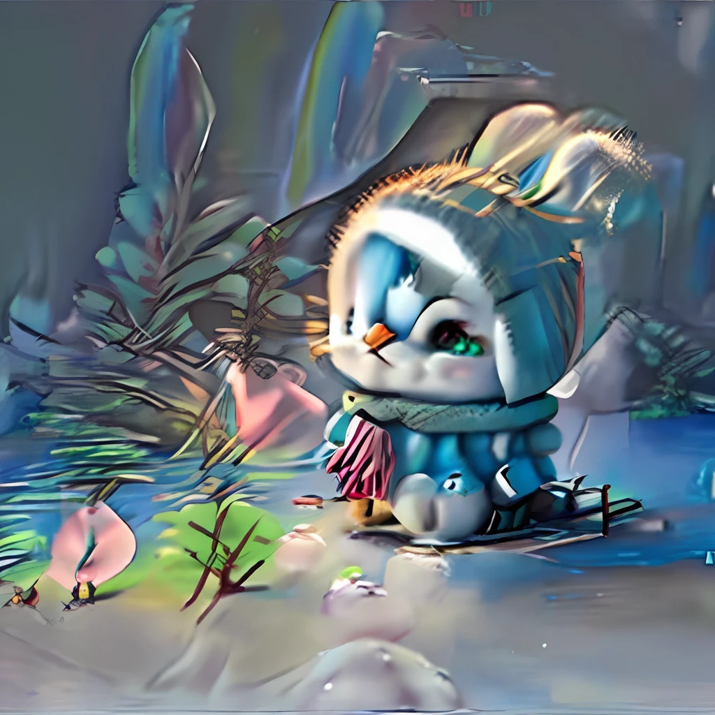 painting of a little penguin wearing a scarf running through a puddle, adorable digital painting, cute digital art, cute detailed digital art, blue penguin, cute artwork, cute cartoon character, digital cartoon art, anthropomorphic penguin, cute adorable, so cute, cartoon digital painting, penguin, adorable, cute forest creature