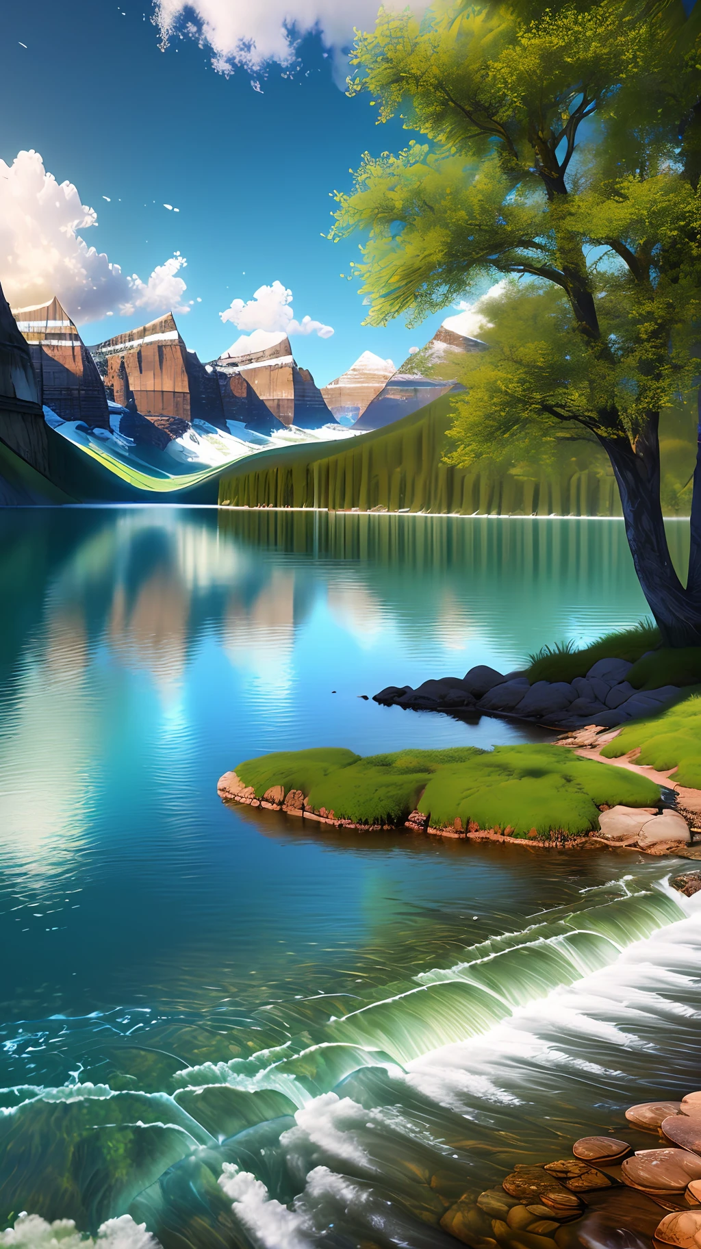 landscape, water (extremely detailed CG unity 8k wallpaper), the most beautiful artwork in the world, professional majestic oil painting, intricate, high detail, sharp focus, dramatic, photorealistic painting