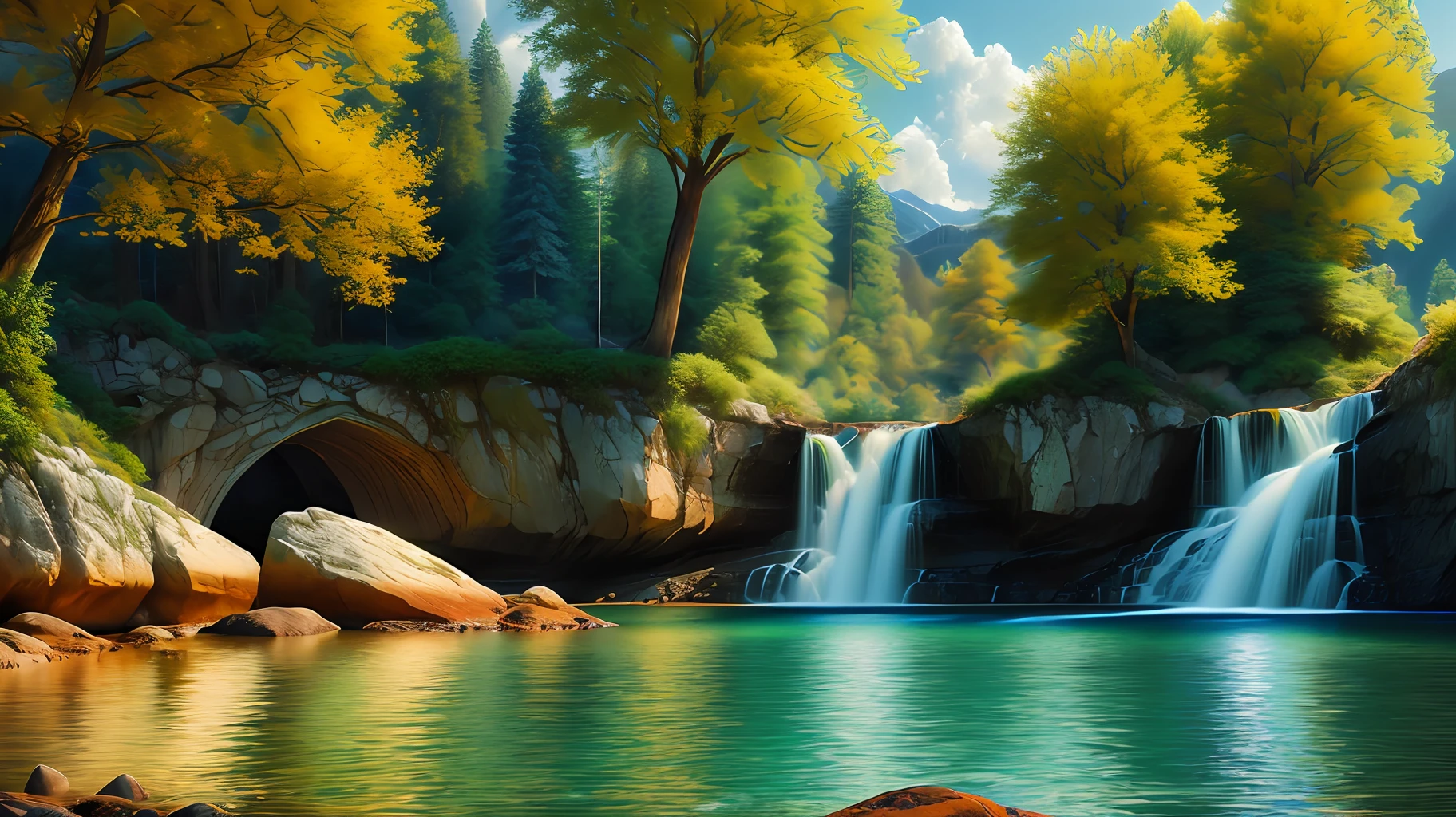 landscape, water (extremely detailed CG unity 8k wallpaper), the most beautiful artwork in the world, professional majestic oil painting, intricate, high detail, sharp focus, dramatic, photorealistic painting