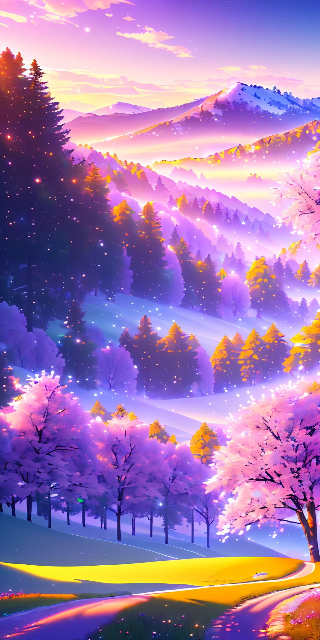 masterpiece, best quality, high quality, extremely detailed CG unity 8k wallpaper a beautiful landscapes oil paiting, award winning photography, Bokeh, Depth of Field, HDR, bloom, Chromatic Aberration ,Photorealistic,extremely detailed, trending on artstation, trending on CGsociety, Intricate, High Detail, dramatic, art by midjourney
AND masterpiece, best quality, high quality, extremely detailed CG unity 8k wallpaper A lush summer landscape, with rolling green hills that stretch towards the horizon, dotted with wildflowers in shades of pink, yellow, and purple, volumetric lighting
AND masterpiece, best quality, high quality, extremely detailed CG unity 8k wallpaper A serene autumn landscape, surrounded by trees in hues of golden yellow, fiery red, and burnt orange. The crisp air carries the sweet fragrance of fallen leaves and wood smoke. The ground is covered with a blanket of warm-colored leaves that rustle underfoot. In the distance, a misty mountain range rises up, volumetric lighting
AND masterpiece, best quality, high quality, extremely detailed CG unity 8k wallpaper A breathtaking winter landscape, blanketed in a mantle of snow, creating a world of glittering whites and cool blues. Tall evergreens stand tall and proud, their branches weighed down by heavy snow, volumetric lighting
AND masterpiece, best quality, high quality, extremely detailed CG unity 8k wallpaper A vibrant spring landscape, bursting with new life and color. Rolling hills are covered with a carpet of green, dotted with delicate wildflowers in shades of pink, purple, and yellow, volumetric lighting