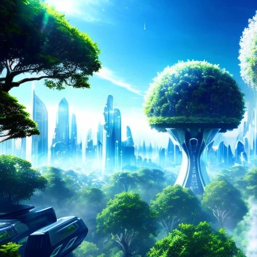 Floating Futuristic Sky Islands, Sci-Fi City Coexisting With Nature, Massive Trees, Crystals, View From Window