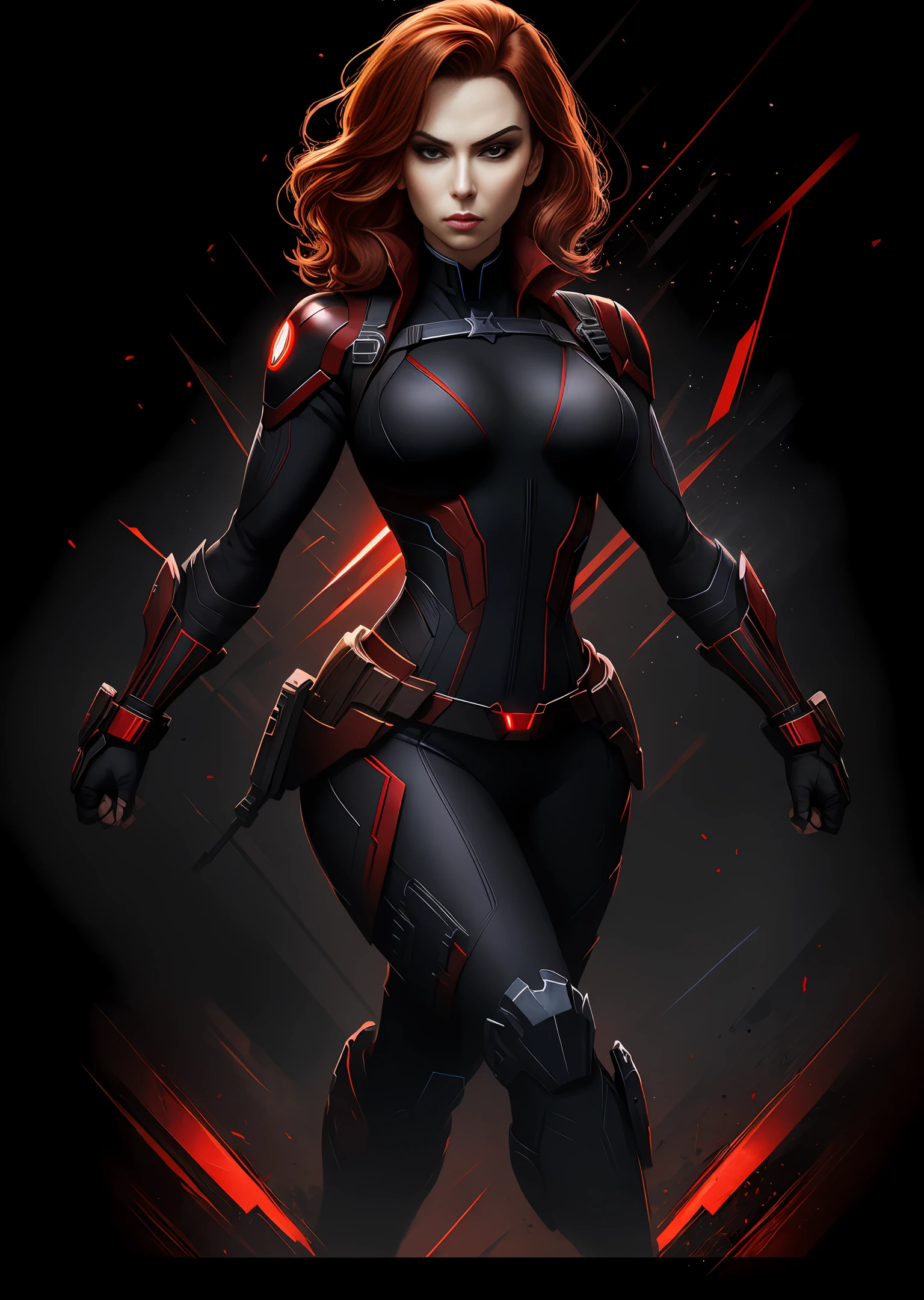 [Poster Design:1.4], [sexy:1.2], Black Widow, [dynamic pose, Red hourglass effects, dark background]:0.8