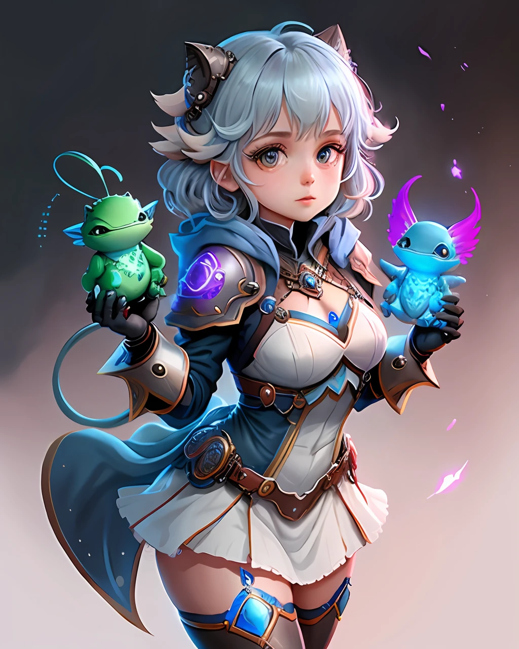 (lora:CuteCreatures:0.9), cute creature programer, phantasy lizard mage warrior, high detailed, 8k, clear background