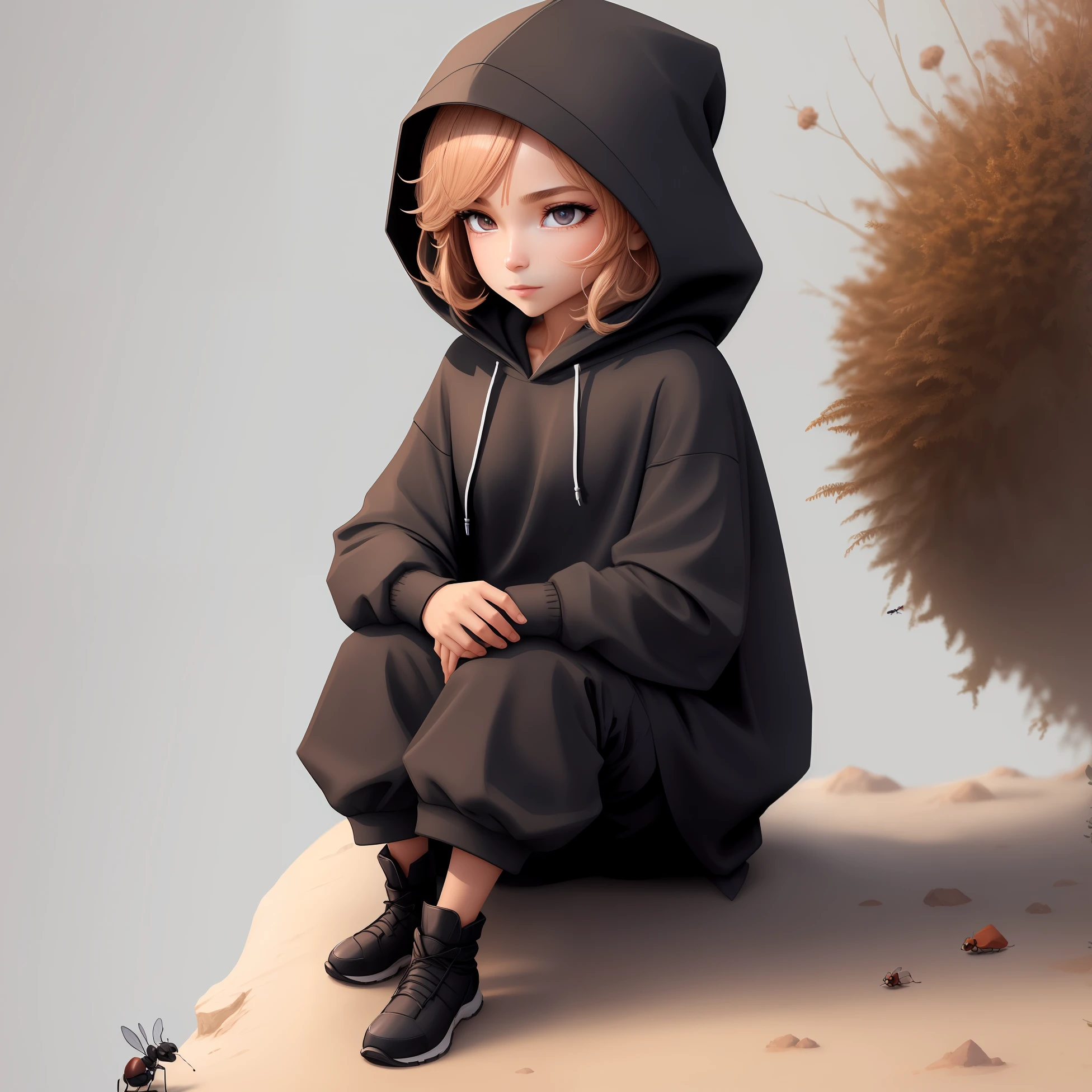 tiny ant mage in hood, human like body,