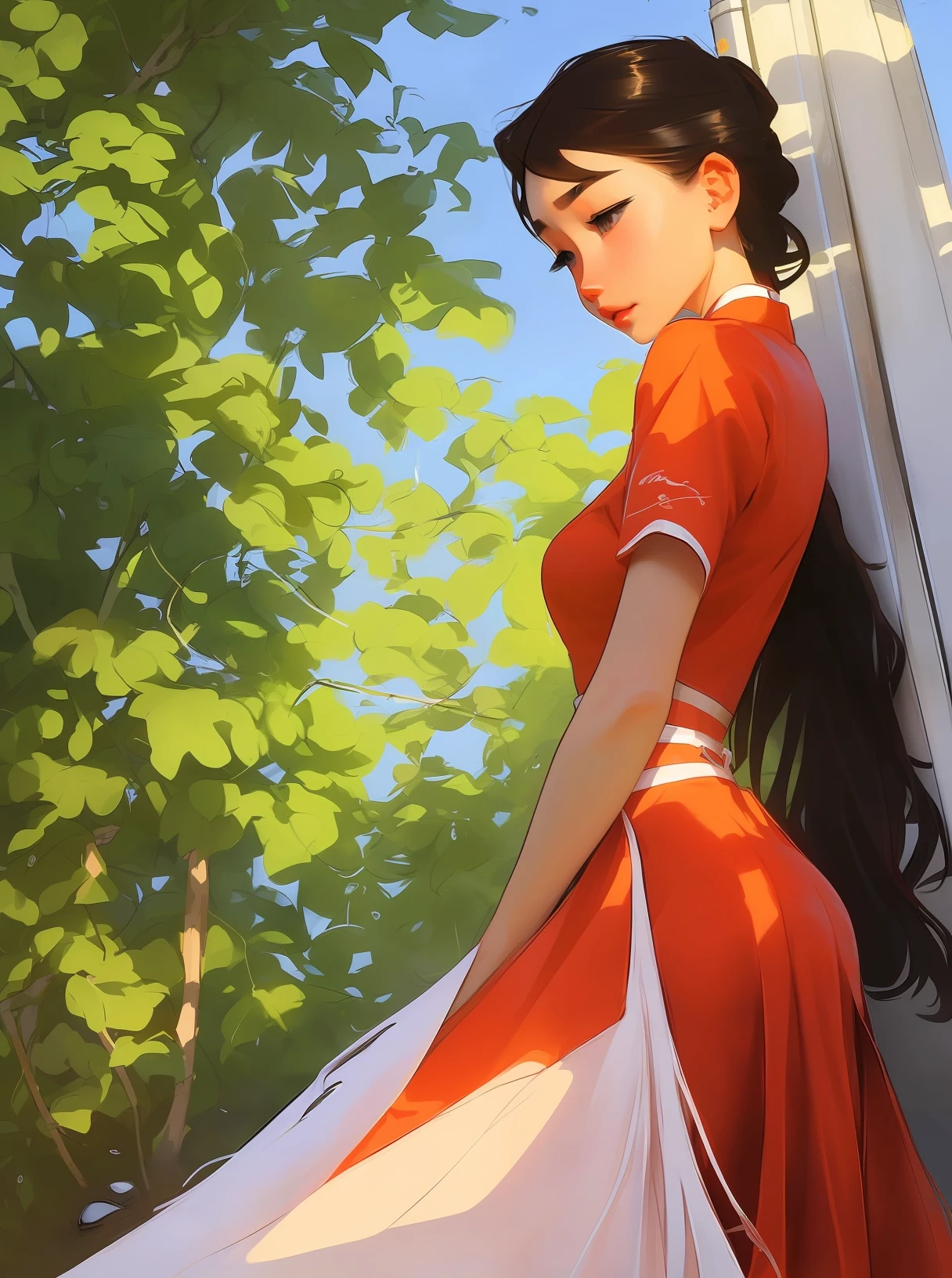 ((full body)), samdoesarts style award winning full body portrait of a beautiful woman, ((perfect feminine face)),((Chinese red cheongsam Clothes)), ((red cheongsam costumes)), (Long sleeves) Gazebo, Complex, (Beautiful Detail Eyes,Very thin eyebrows),((Hairpins, twisted hair)),(Sadness), ((tears)), (Sunlight), shaded flat illustration, digital art, trending on artstation, highly detailed, fine detail, intricate, art by artgerm and rutkowski and alphonse mucha,