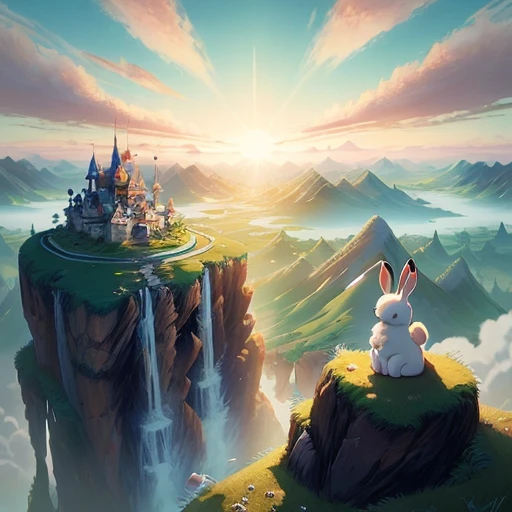 ((masterpiece)) bunny kingdom, anime, vast landscape with bunnies