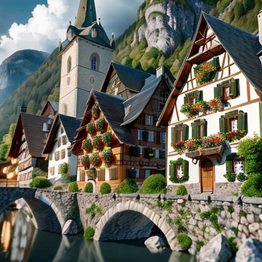 masterpiece, best quality, high quality, extremely detailed CG, unity, 8k,(((singel build))), (architectural design ),(((Hallstatt small town style))), Swiss and Austrian rural architectural style, clear structure, ((adding some fantasy elements to the building)), (cute), exquisite,