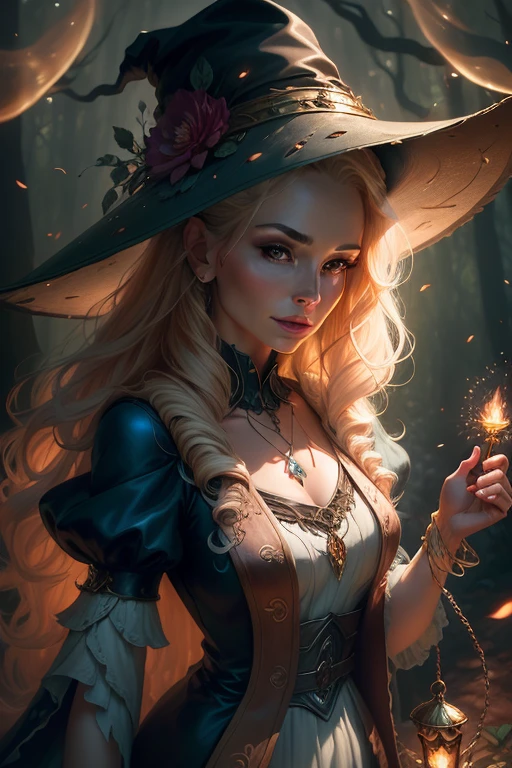 woman in a hat and dress posing in the woods, tyler edlin fantasy art, hyperrealistic fantasy art, realistic fantasy artwork, fantasy genre portrait, karol bak uhd, fantasy art behance, realistic fantasy illustration, artgerm julie bell beeple, fantasy art portrait, fantasy portrait art, realistic fantasy painting, fantasy portrait