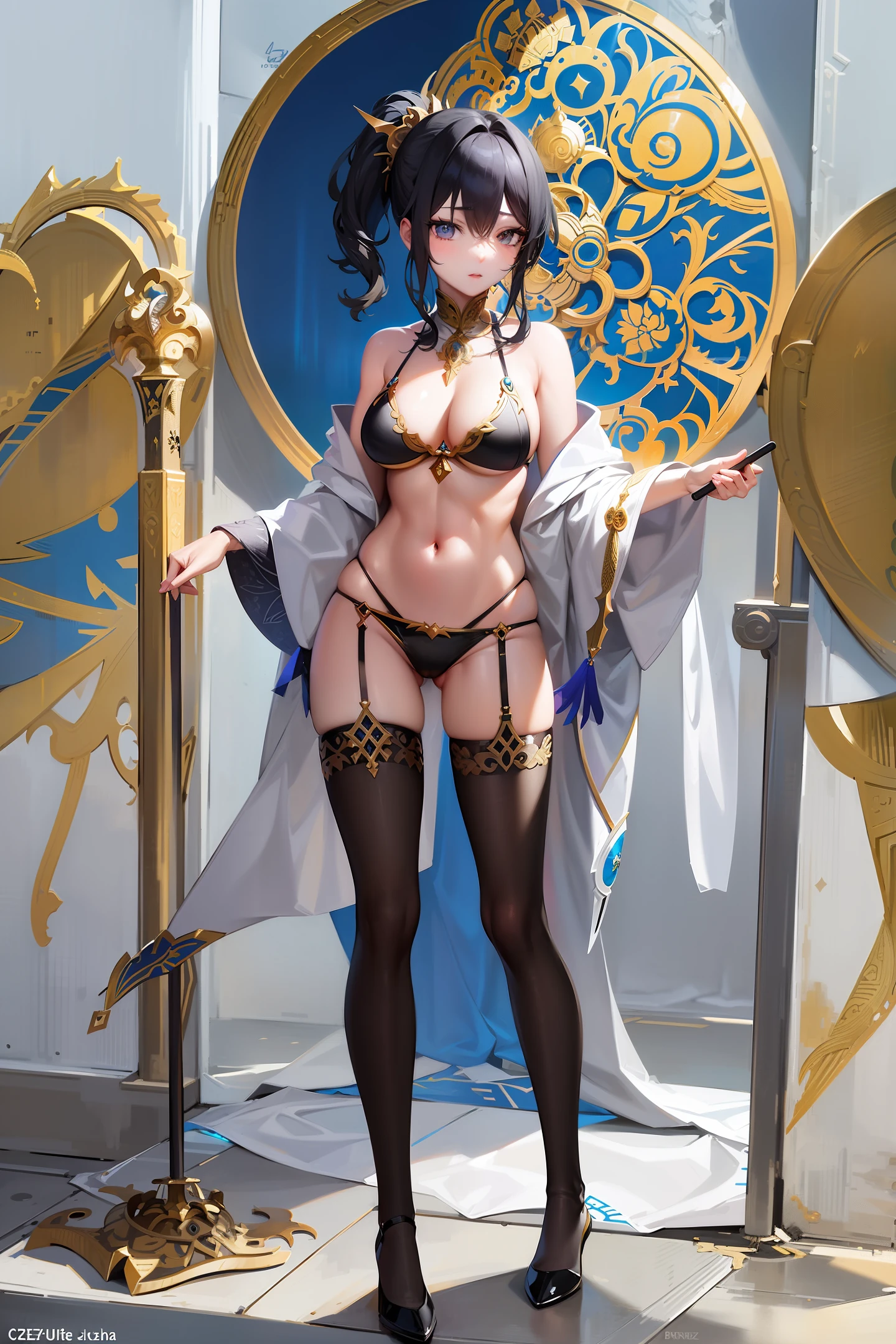 araffe dressed in a sexy outfit standing next to a giant shield, anime goddess, extremely detailed artgerm, full body xianxia, cushart krenz key art feminine, krenz cushart and artgerm, ayaka genshin impact, guweiz on pixiv artstation, ((a beautiful fantasy empress))