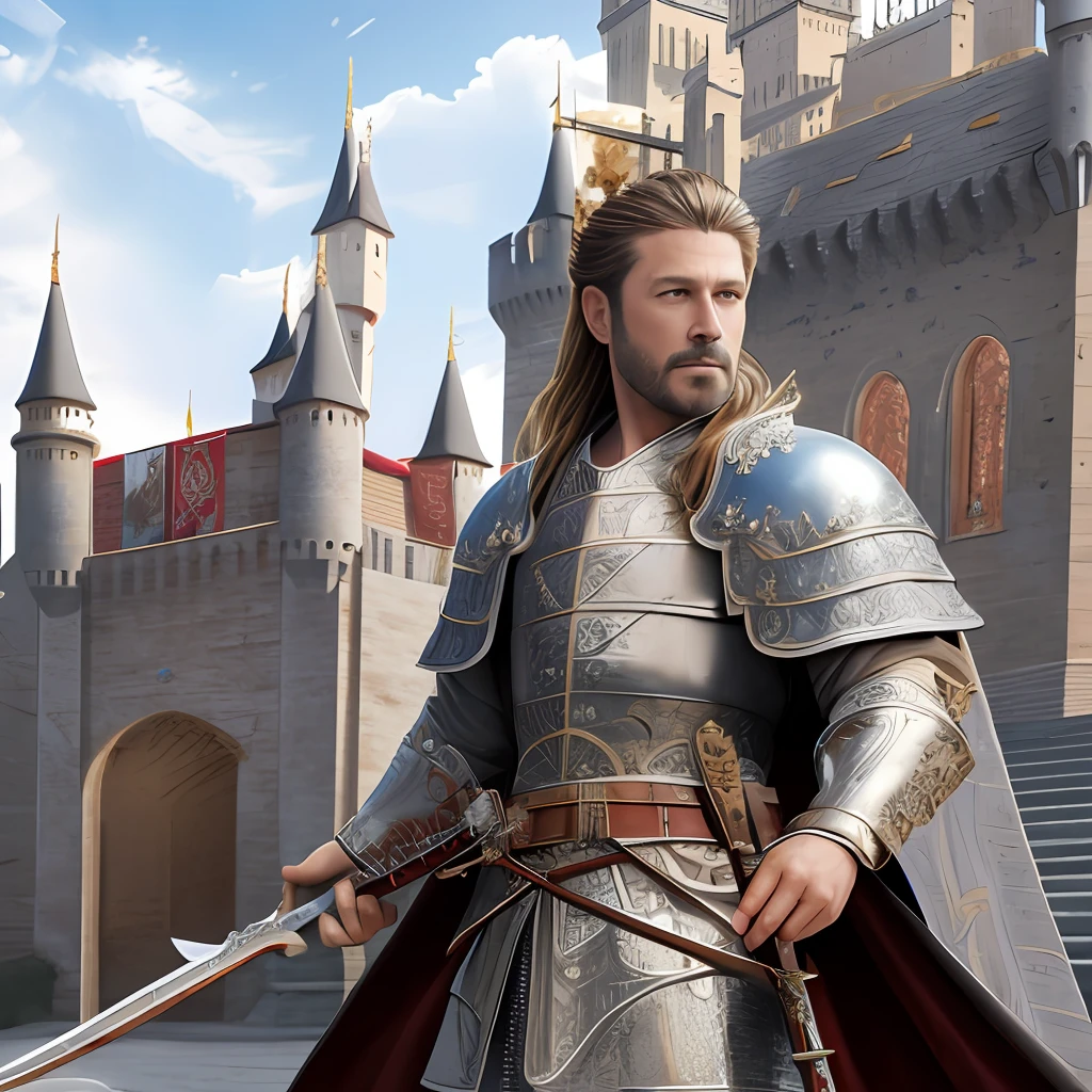 best quality, masterpiece, photo realistic, intricate details, raw photo, photon rendering, octane render, absurdres, ultra detailed, detailed face, detailed skin, trending on artstation,8k masterpiece, (best quality), (castle:1.4), detailed background, oriental nobless,warrior man,holding weapon,nsfw, full body,