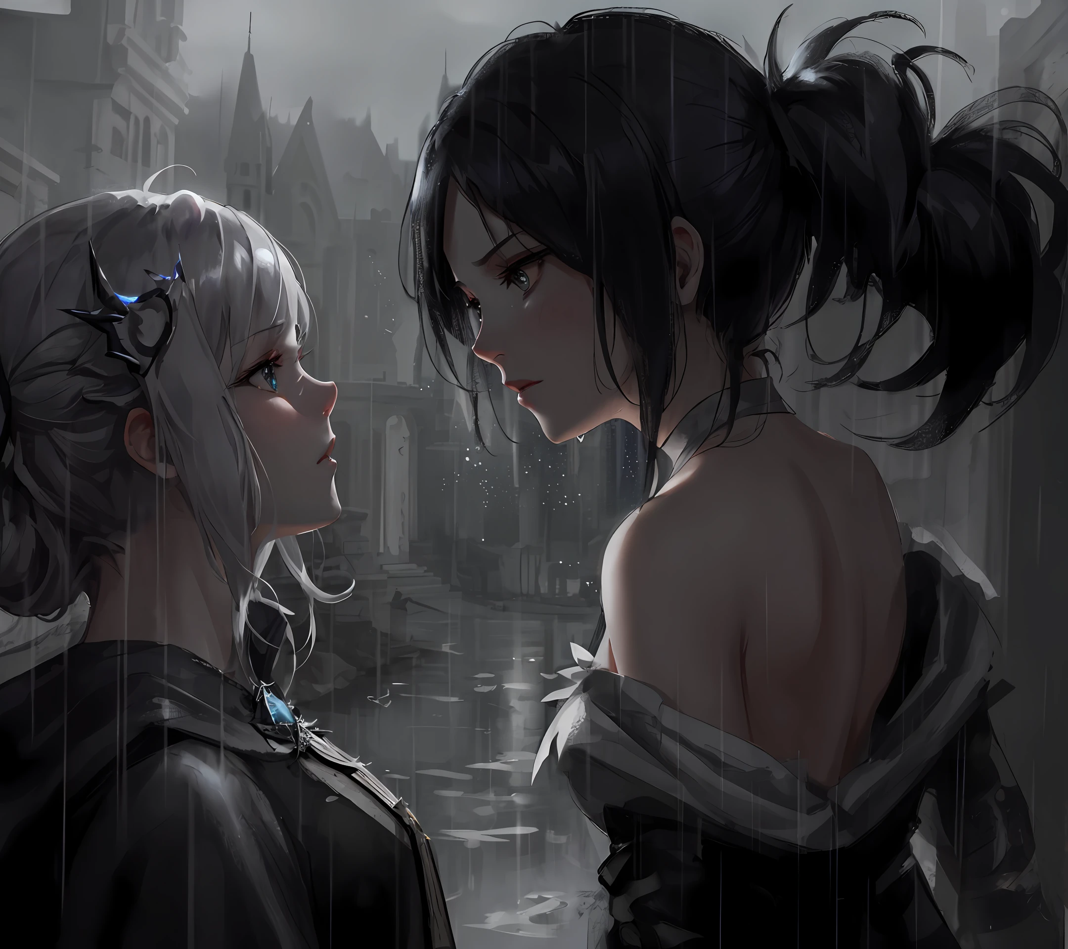 [hyper realistic:(unreal engine):realistic:,0.5,0.99:bezier], petite 1girl,(beautiful delicate face), (rain), stream of (dark magic:1.2), evil mage, demonic, oiled skin, upper body, looking at viewer, puffy disheveled hair, tattered clothes,dark shadows, (volumetric lighting), atmospheric perspective, dust particles, light shaft,(e_foxy:0.7), m_wlop, (e_landscape:0.7)