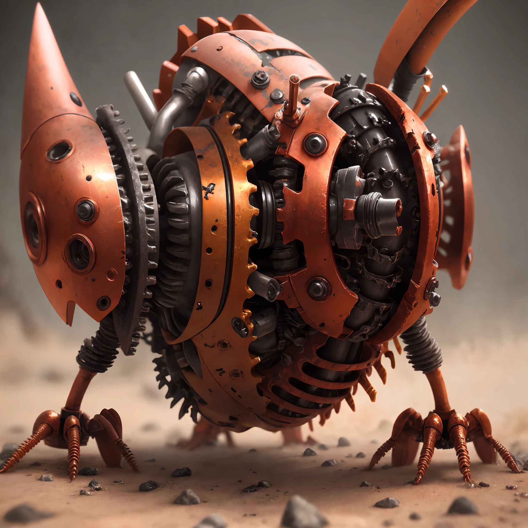 macro shot of shiny nacrel bug, old destroyed parts of rust, (spares colorfully:1.3), photo, octane render