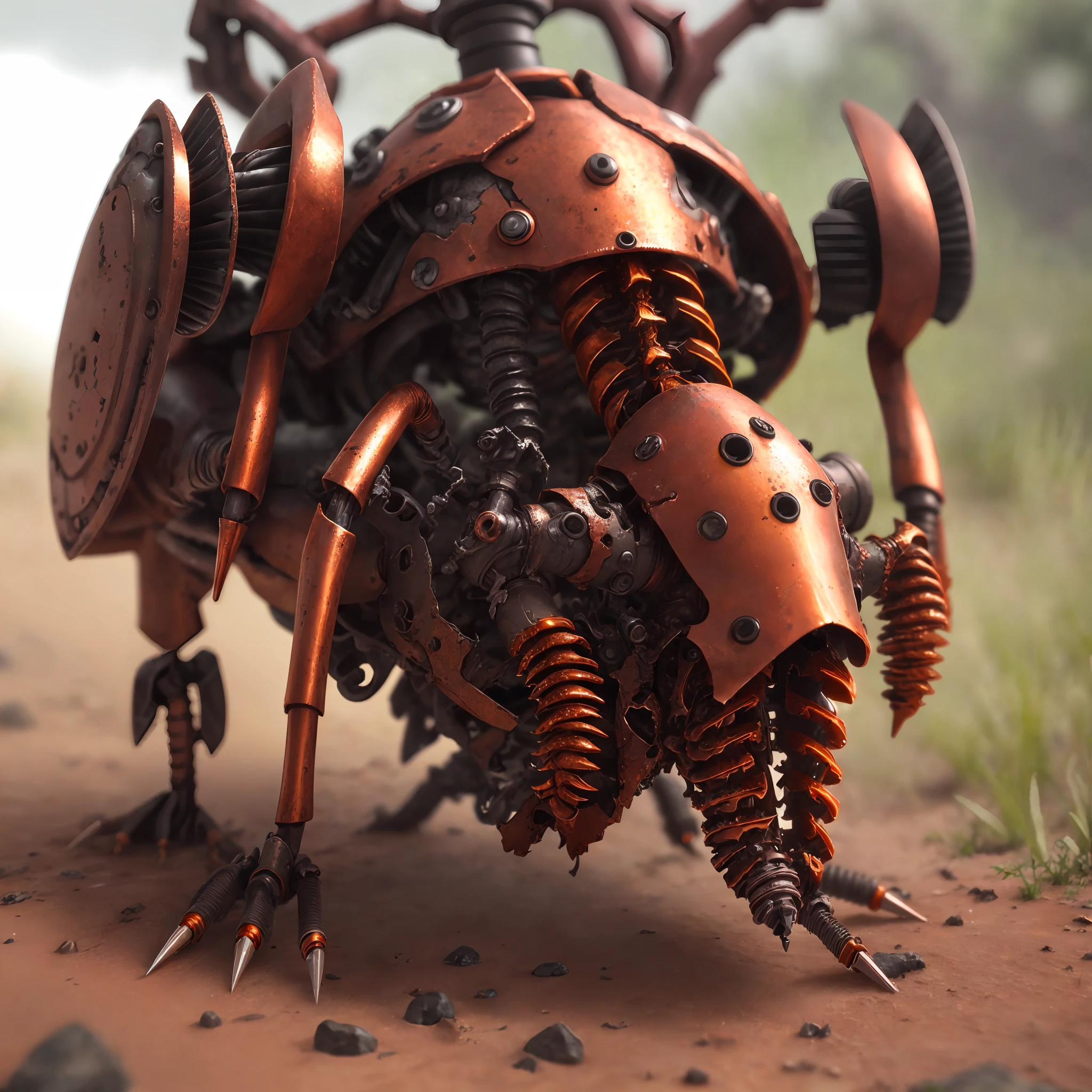 macro shot of shiny nacrel bug, old destroyed parts of rust, (spares colorfully:1.3), photo, octane render