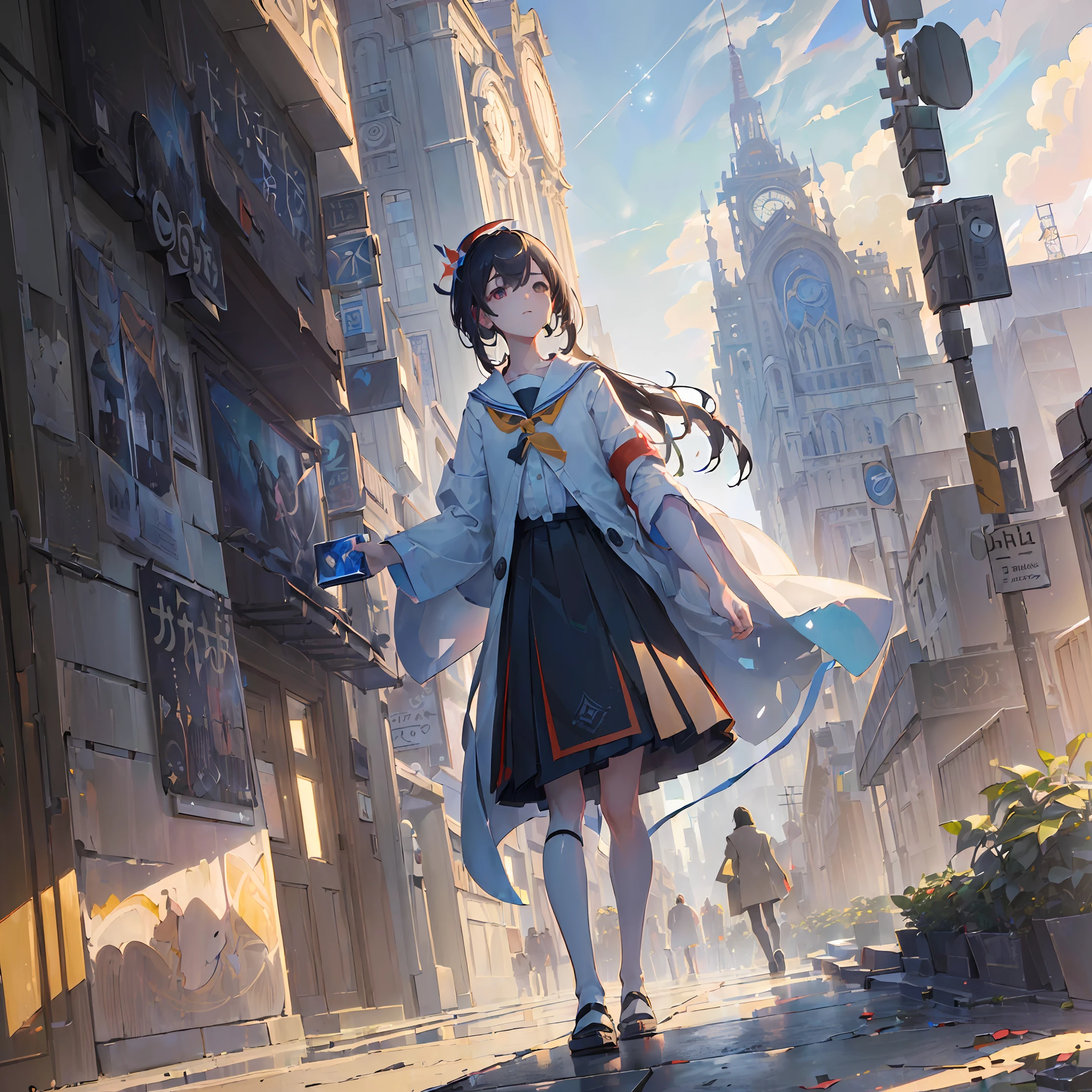 (masterpiece,best quality,ultra-detailed:1.6),illustration, city, street, Tokyo streets, buildings, architecture, street photography, detailed topography, excellent geometry, unique buildings patterns, detailed skybox, detailed clouds, Tyndall effect, reflecting glass surfaces, detailed road texture, detailed sidewalks, high contrast, high dynamic range, anime wallpaper, makoto shinkai, (masterpiece, best quality, ultra-detailed, best shadow), (detailed background,dark fantasy), high contrast, (best illumination, an extremely delicate and beautiful), ((cinematic light)), colorful, hyper detail, dramatic light, intricate details,dynamic angle), depth of field