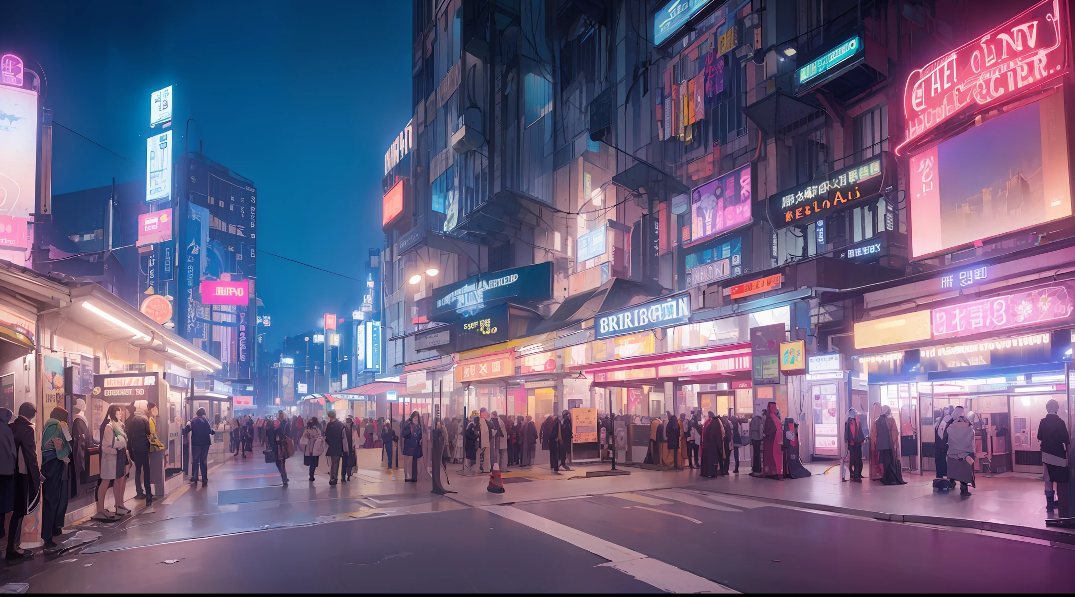 (masterpiece, detailed realism, sharp focus, semi-realistic) (absurd landscape without humans), dynamic lighting, (cybernetic background), surrounded by neon lights, (flat color) (in the city) at night, while waiting for the subway at the station, The (blooming) flowers coexist with a haughty vibe.