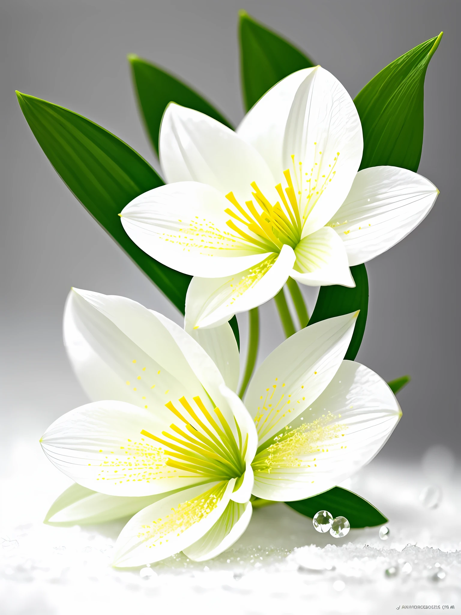 Glitter, gorgeous and amazing natural depth of field photography, several light green and light yellow snowdrop flowers made of spectrum, blooming beautifully in the snow, transparent petals, fairies dancing, clear petals, fog, beautiful scene, art Trending on the site, hyper realism, 16K high resolution, Unreal Engine, soft light - ar9:16 - q2 - s 250 - v 5