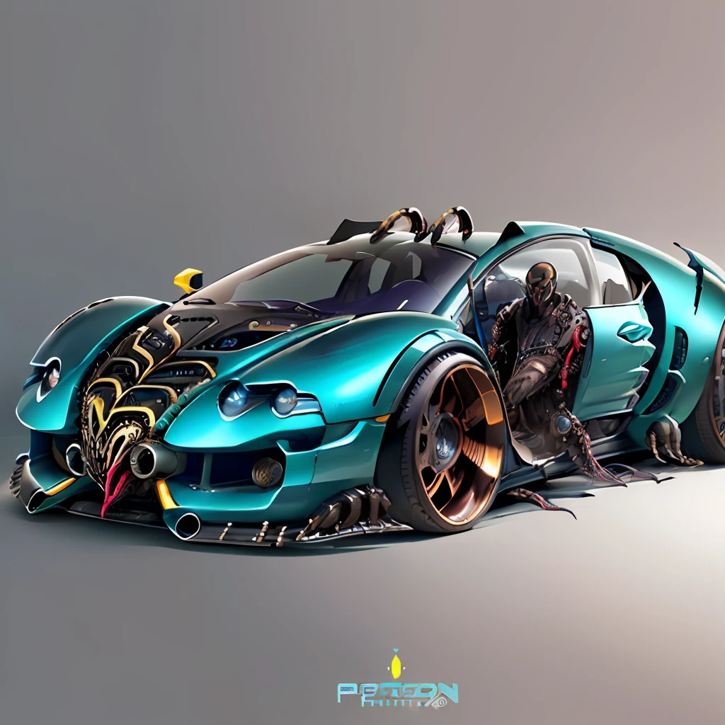 BugattiAI futuristic car, xenomorph body kit, (predator like design:1.8), (lora:BugattiAI:1.2), futuristic, (steampunk:1.5) design elements, car bodykit has predator elements, (alien vs. predator),