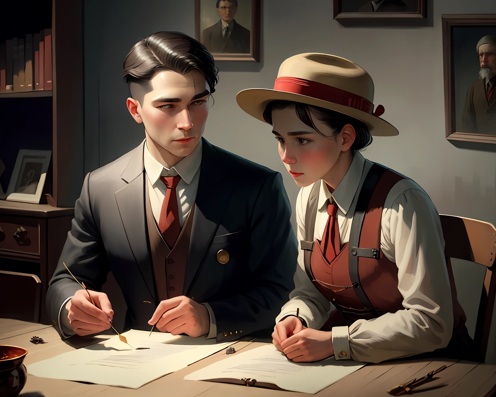 Pioneer necktie:1.2|boy|Mother sits while tying pioneer necktie|nostalgic|Soviet era|traditional Russian clothing:0.8|red scarf:0.9, higly detailed, super high resolution, realism, realistic painting, by Fyodor Reshetnikov, by Tetyana Yablonska, by Arkady Plastov, 8k, hd