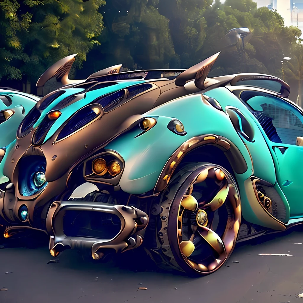 BugattiAI futuristic car, xenomorph body kit, (predator like design:1.1), (lora:BugattiAI:1.8), futuristic, (steampunk elemets on car:1.7) design elements, car bodykit has predator elements, (alien vs. predator),