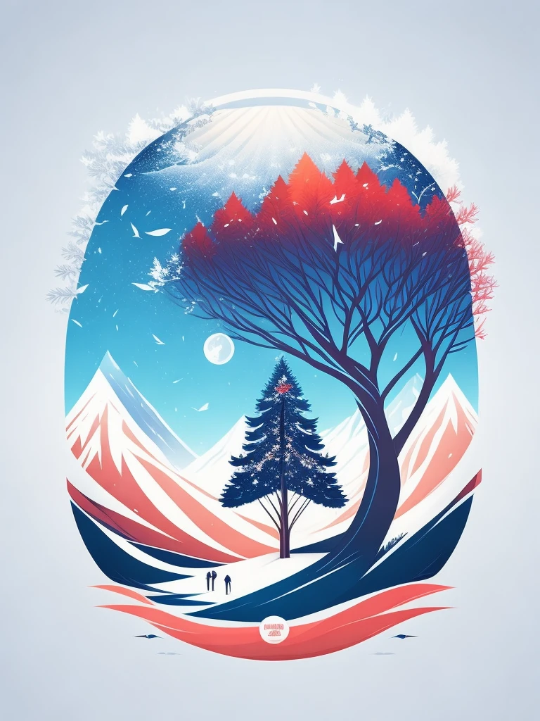 a spruice tree in a winter landscape, tshirt design, rzminjourney, vector-art