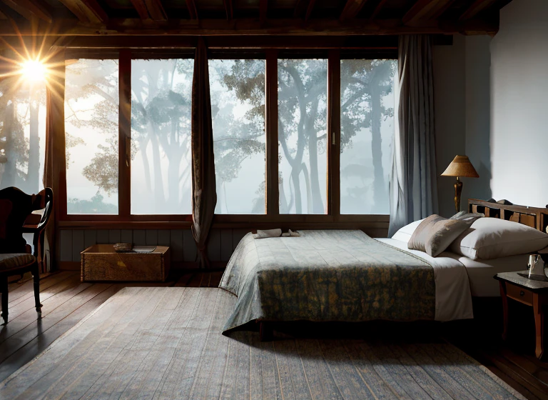 45 degrees in the hotel room at dusk and sunset