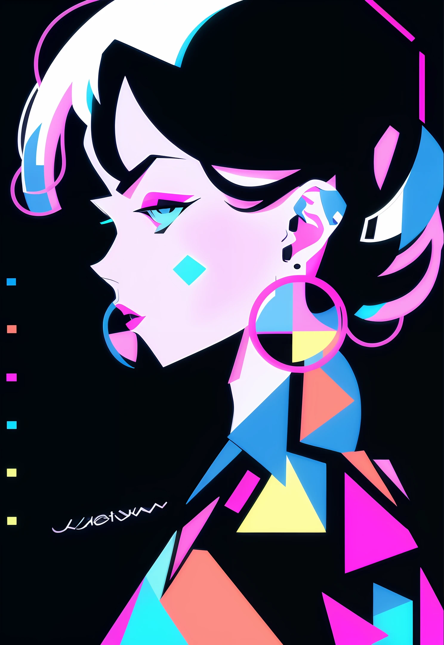 fashion girl,close-up,flat illustration, geometric shapes, look into camera,colorful niji5-- style expressive