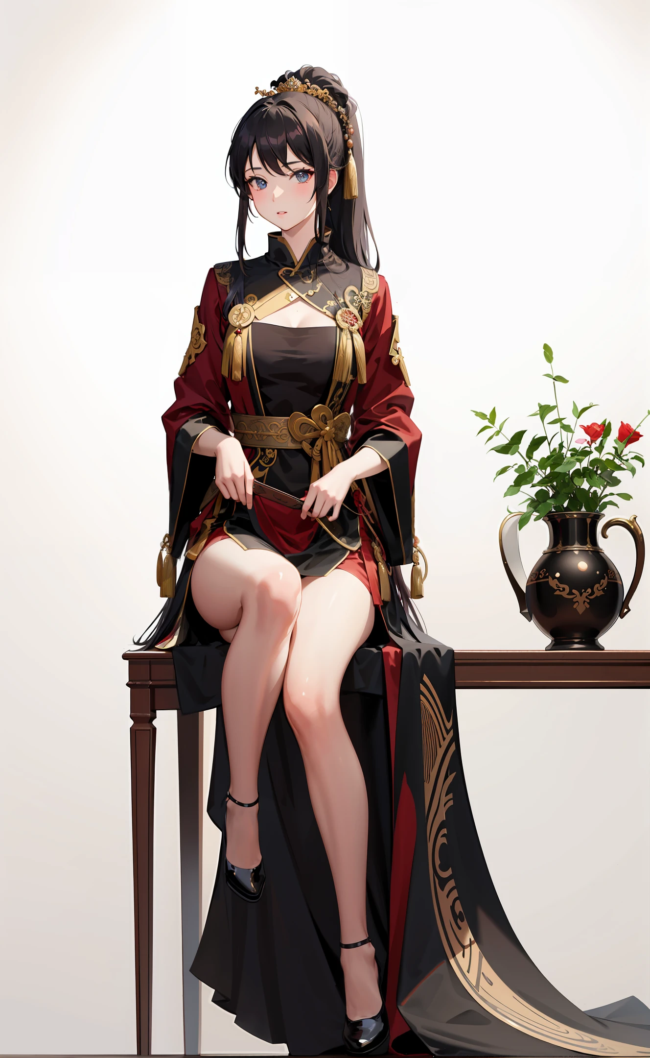 original, (masterpiece), (illustration), (extremely fine and beautiful), perfect
cinematic angle,
detailed, photorealistic,
beautiful and clear background
1 cute girl, (cute:1.1),detailed beautiful eyes, beautiful face, ancient China,
Ancient Princess
in a palace, dressedin a luxurious red robe with forked hair, long hair, long bangs, high ponytail, dignified, beautiful,
Sitting on a high stool,
