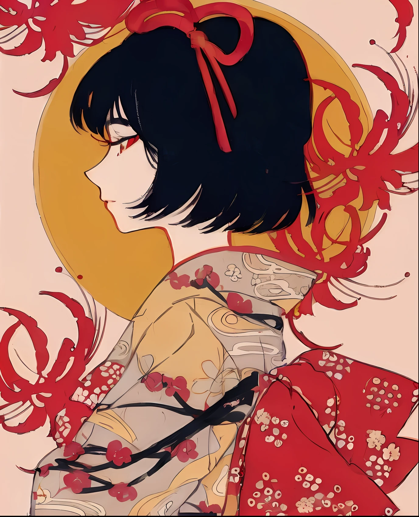 a close up of a woman in a kimono with flowers, japanese art style, in the art style of ukiyo - e, inspired by Takato Yamamoto, sachin teng, satoshi kon artstyle, takato yamamoto aesthetic, japanese inspired poster, inspired by Itō Shinsui, by Shinoda Toko, ukiyoe style, kuvshinov