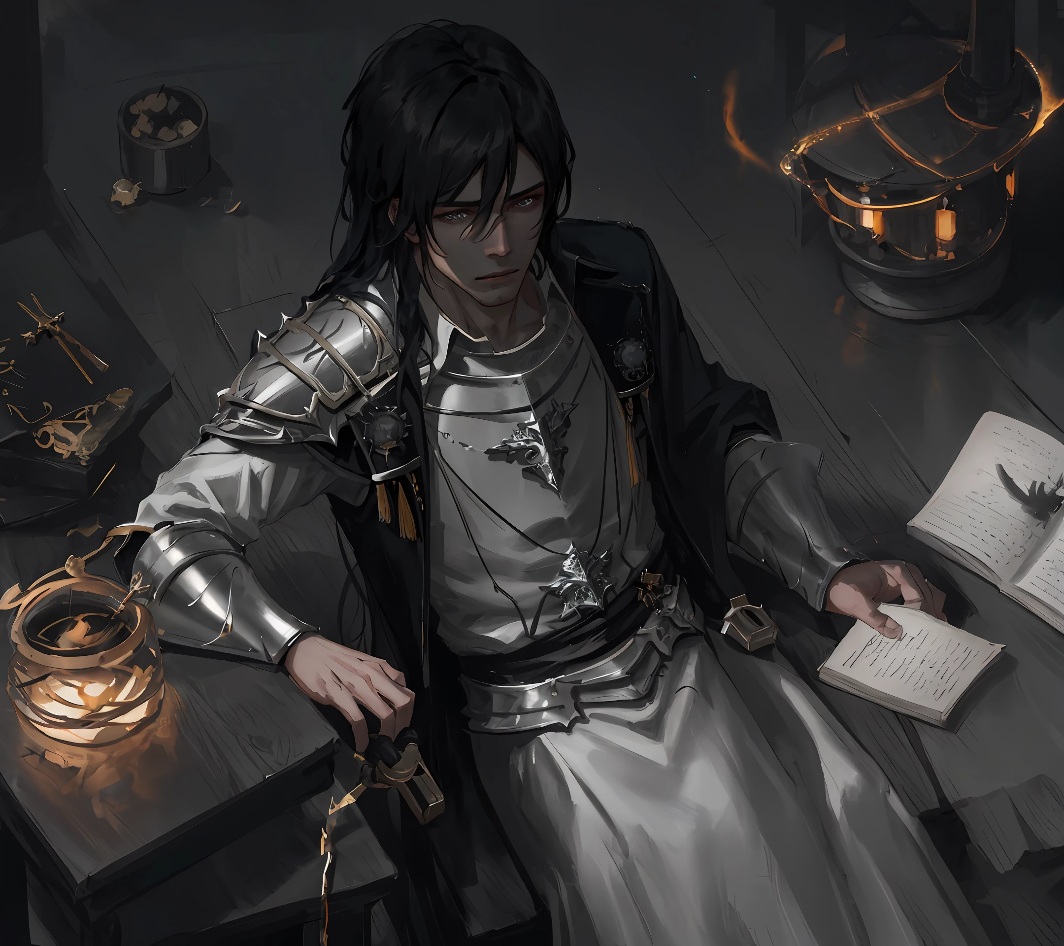 [hyper realistic:(unreal engine):realistic:,0.5,0.99], handsome 1 boy,(handsome face),(Sky), clouds (dark magic: 1.2), evil assassin, mature, domineering,(muscular) knight Clothing, Oiled Skin, Upper Body, Looking at Viewer, Long Hair, Black Hair, (Volume Lighting), Atmospheric Perspective, Dust Particles, Light Shaft, (e_foxy:0.7), m_wlop, (e_landscape:0.7)