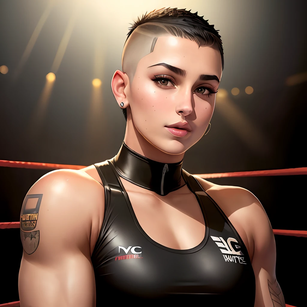 WWE Female Wrestler Rhea Ripley(Whote Skin< Black Hair Short Buzz Cut on the sides)