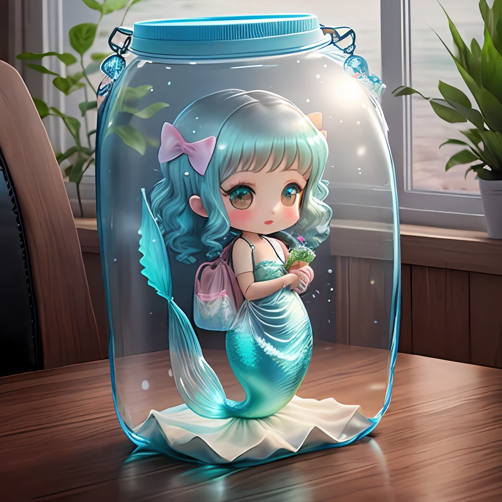(Inside) transparent ((bag)) water with a chibi mermaid