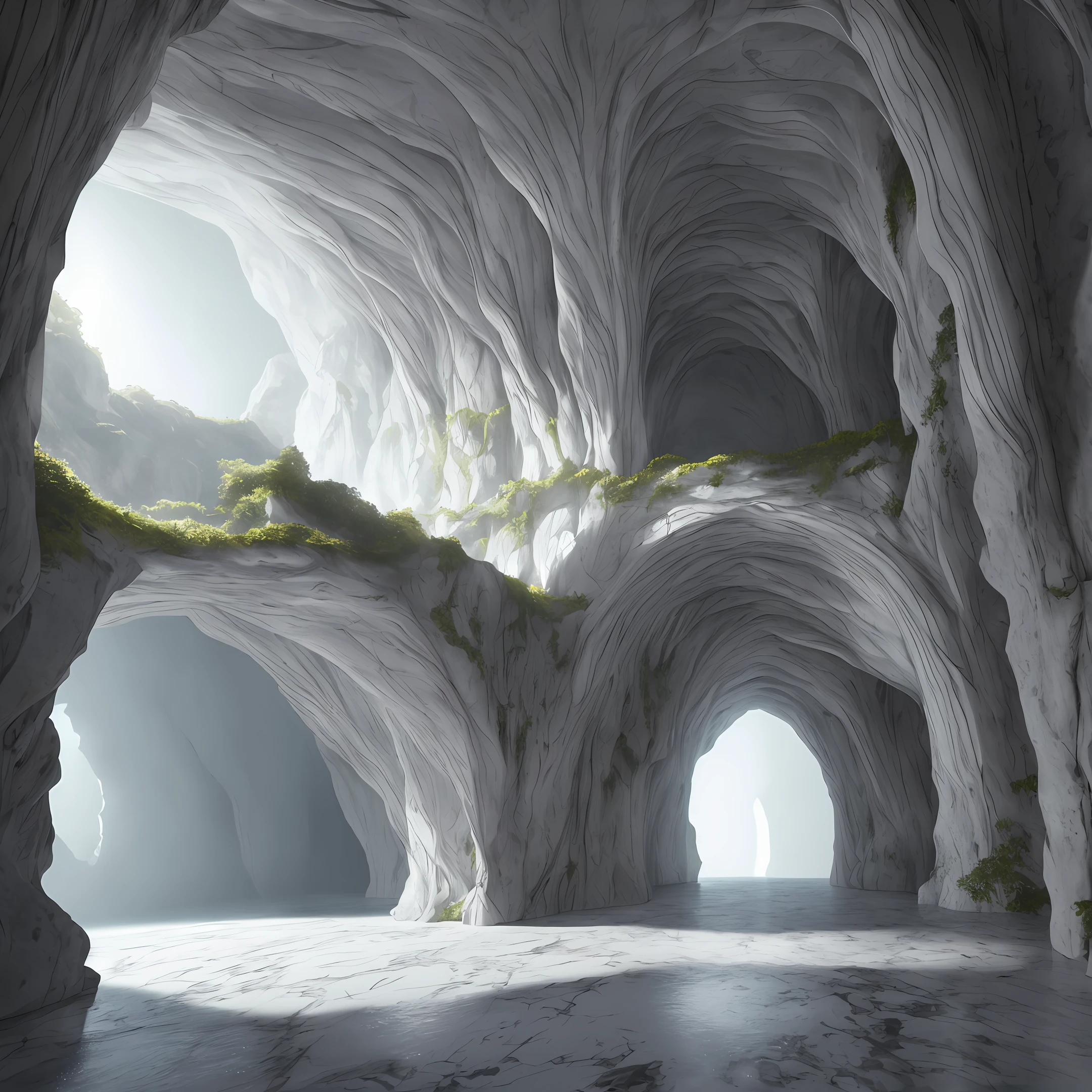 photorealistic interior of big nature white marble rock cave, inside is small gothic house with visible multi-storey cellars, underground stream, masterpiece, ultra high res, (photorealistic:1.4), cinema lighting, insanely detailed,, hyper realistic, intricate design, fine details, octane render