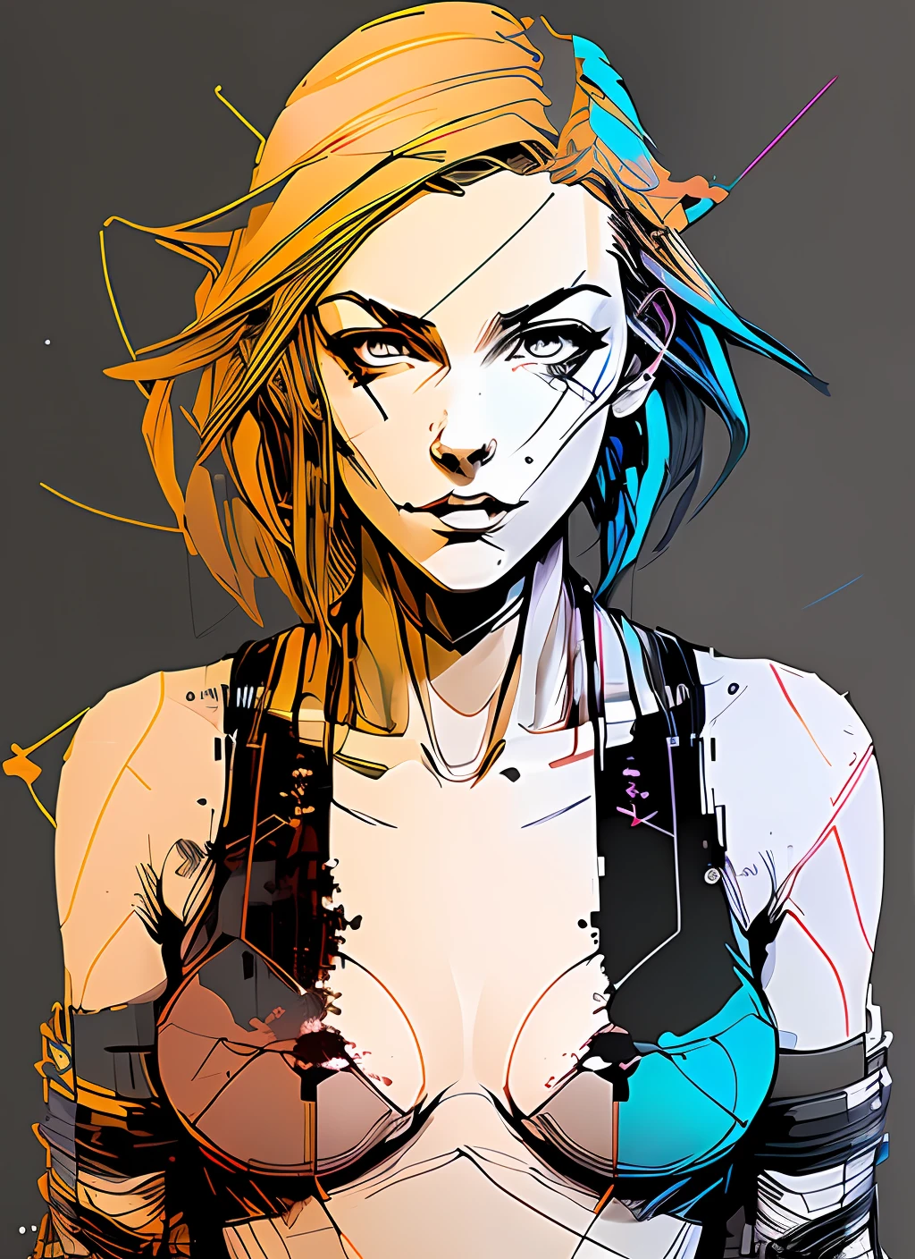 nvinkpunk, hyper realistic portrait digital painting of (sks person) as android 18 by simon bisley, vivid color scheme, trending on artstation, ((highly detailed face)), (bokeh)