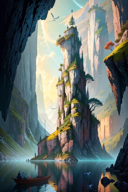 beautiful digital matter cinematic painting of whimsical botanical illustration of a fjord and birds whimsical by greg rutkowki and alena aenami artstation, detailed matte painting, deep color, fantastical, intricate detail, splash screen, complementary colors, fantasy concept art, 8k resolution trending on Artstation Unreal Engine 5, Weight:0.9 8k --ar 2:3 --hd