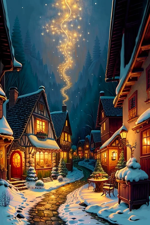 (extremely detailed Clipart art, best quality, cozy and magical ambiance),(nostalgia, a whimsical small village, delicate and charming),(enchanting, fairytale-like atmosphere, warmly lit environment)