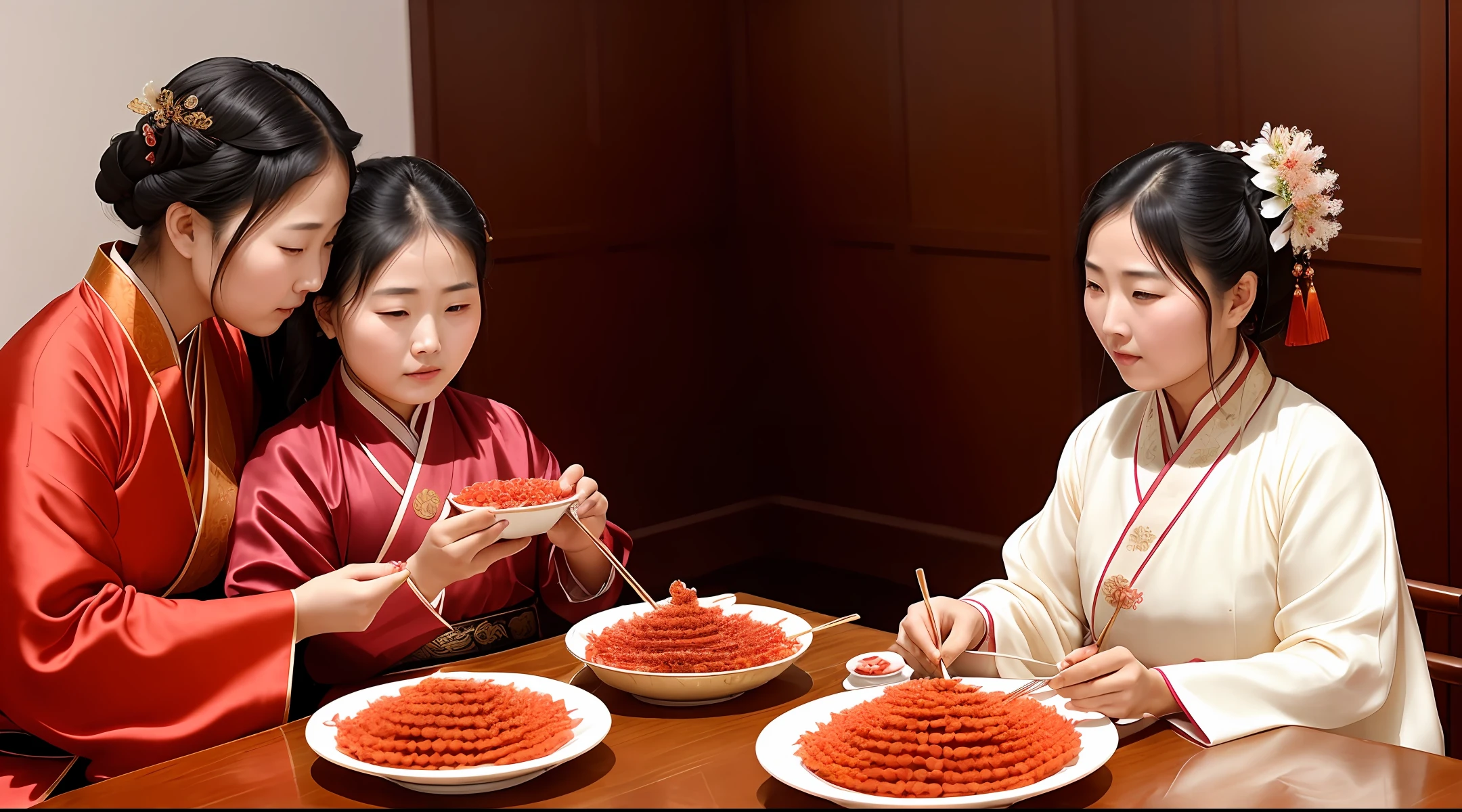 The ancient gentle lady and the young master of Yushu Linfeng walked at the annual meeting and ate candied haws, the young master looked at her tenderly
