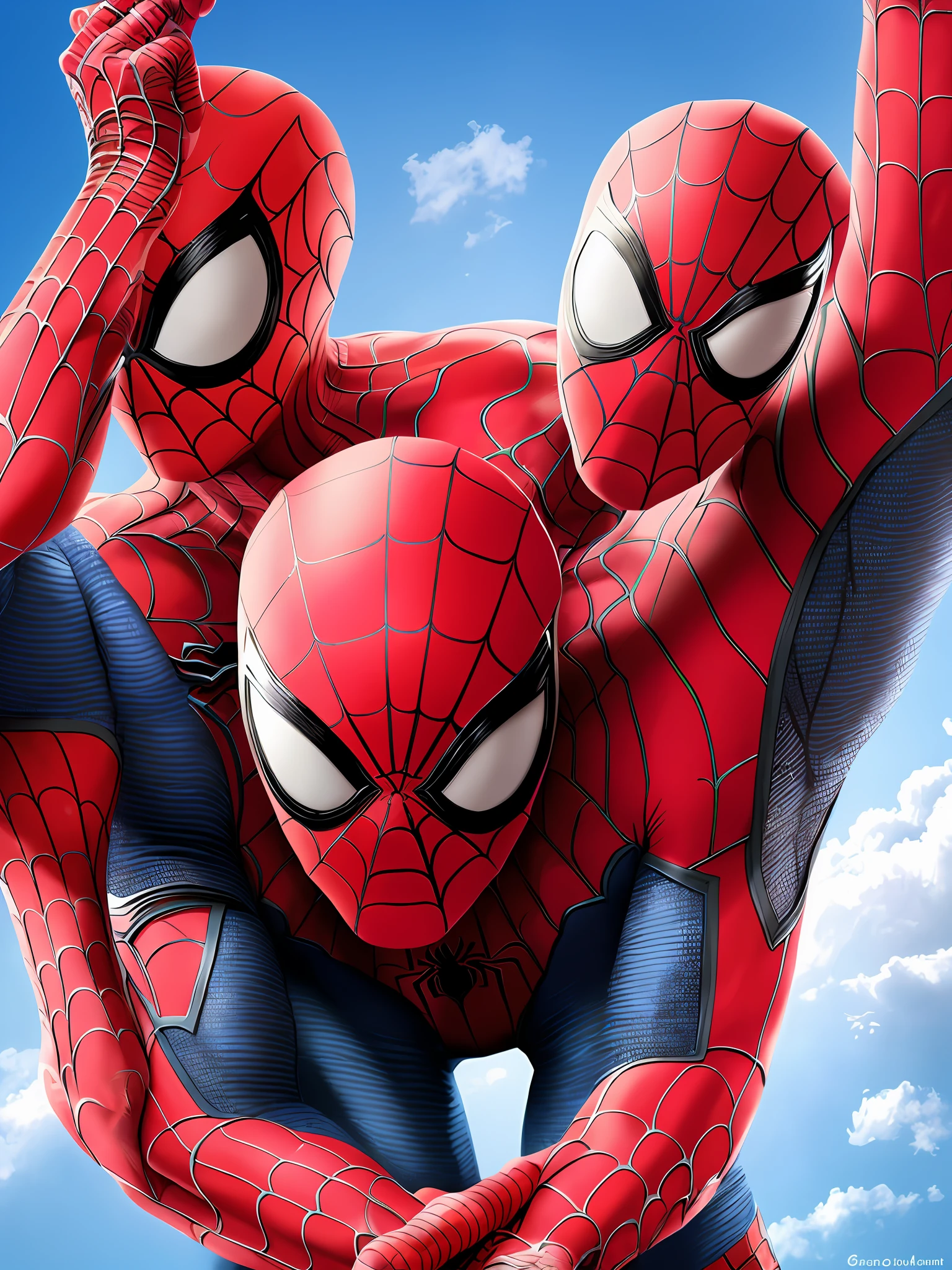 The face is Spiderman with four legs and wings