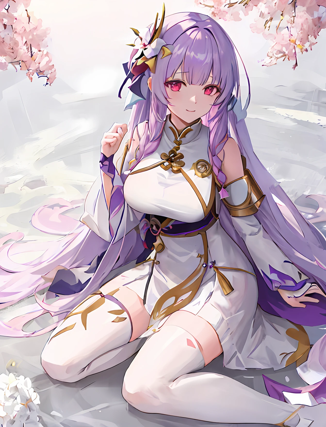 anime girl with long purple hair and white dress walking, portrait knights of zodiac girl, white haired deity, anime goddess, cute anime waifu in a nice dress, knights of zodiac girl, high detailed official artwork, full portrait of elementalist, ayaka genshin impact, trending on artstation pixiv, pretty anime character design, anime moe artstyle