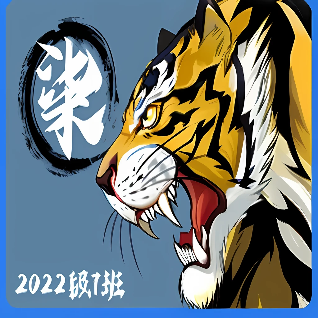 tiger with chinese writing on it's face and a blue background, tiger_beast, ((tiger)), anthropomorphic tiger, tiger, sacred tiger, japanese animation style, tiger head, half tiger, g liulian art style, japanese cartoon style, a tiger, 2 0 2 2 anime style, 2022 anime style, avatar image
