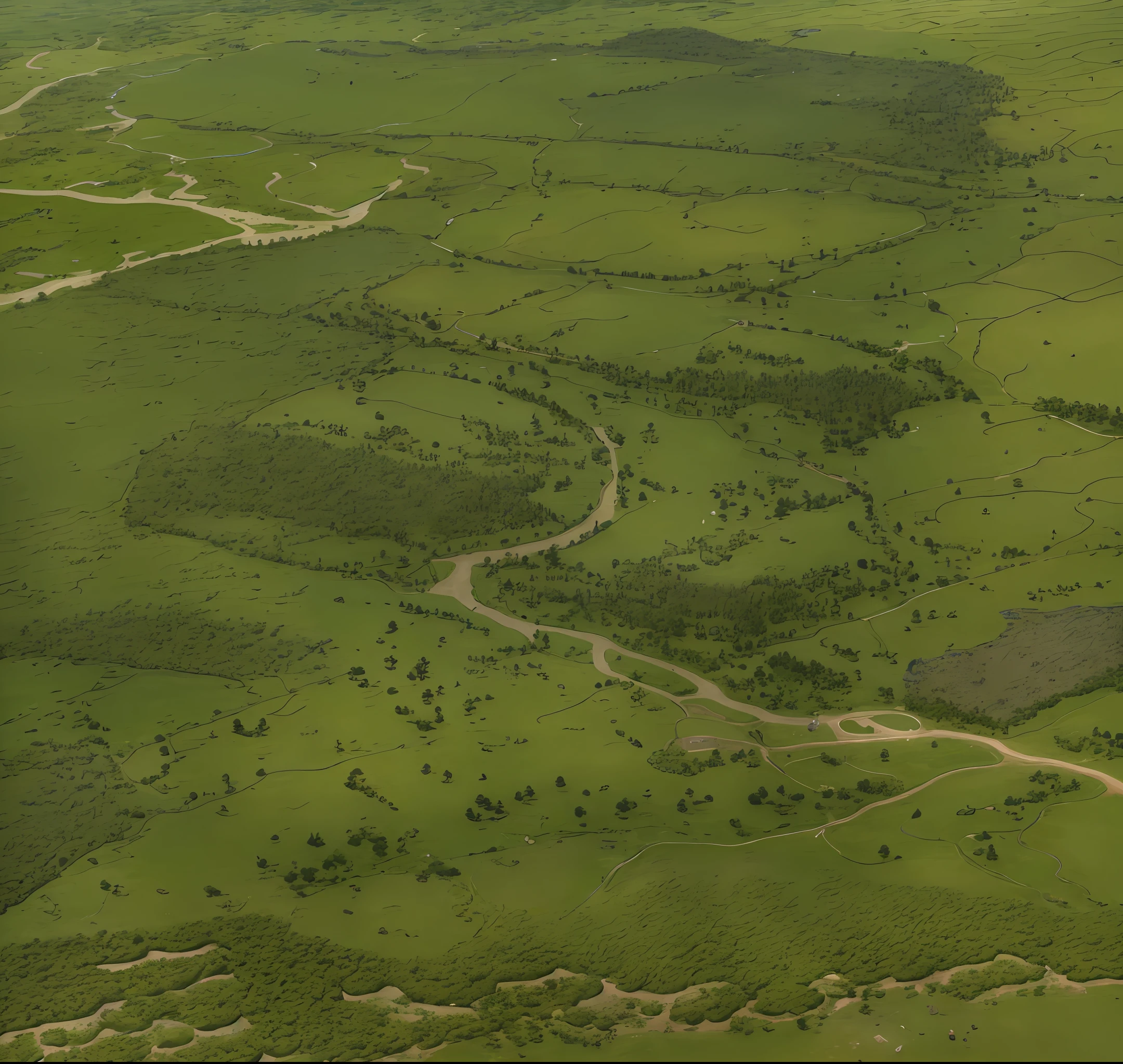 araffes in a field with a river and a forest, steam workshop maps, no trees, hyper detailed, zoom out very far, game map, grassy plains, coastline, highly detailed terrain, an expansive grassy plain, entire city visible, detailed scenery — Width 672, highly detailed maps, simple fantasy maps, r/battlemaps, detailed terrain, rock walls of river channels