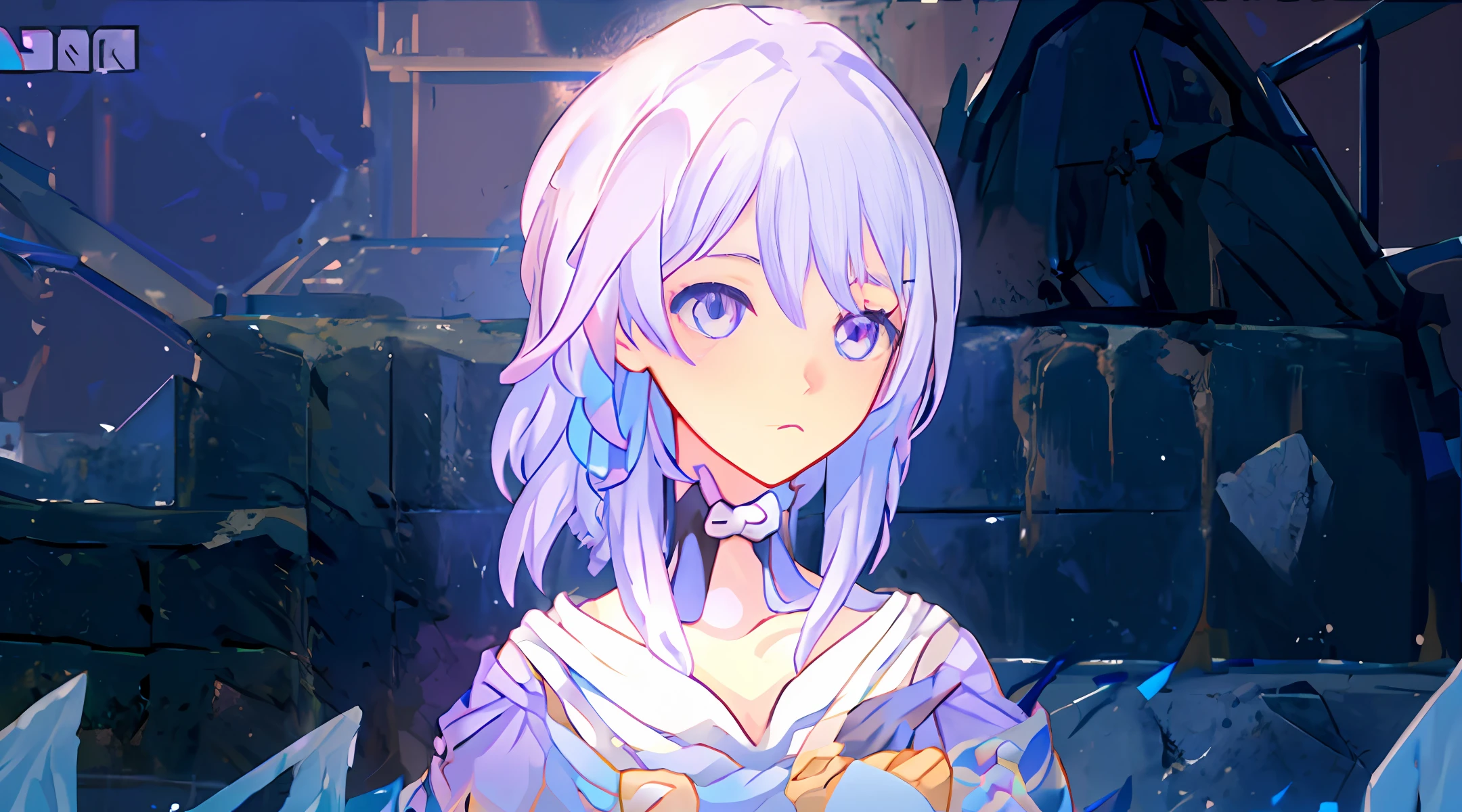 anime girl with purple hair and blue eyes standing in front of a stone wall, ayaka genshin impact, ayaka game genshin impact, anime visual of a cute girl, portrait knights of zodiac girl, anime visual of a young woman, main character, keqing from genshin impact, tsuaii, close up of a young anime girl, hajime yatate