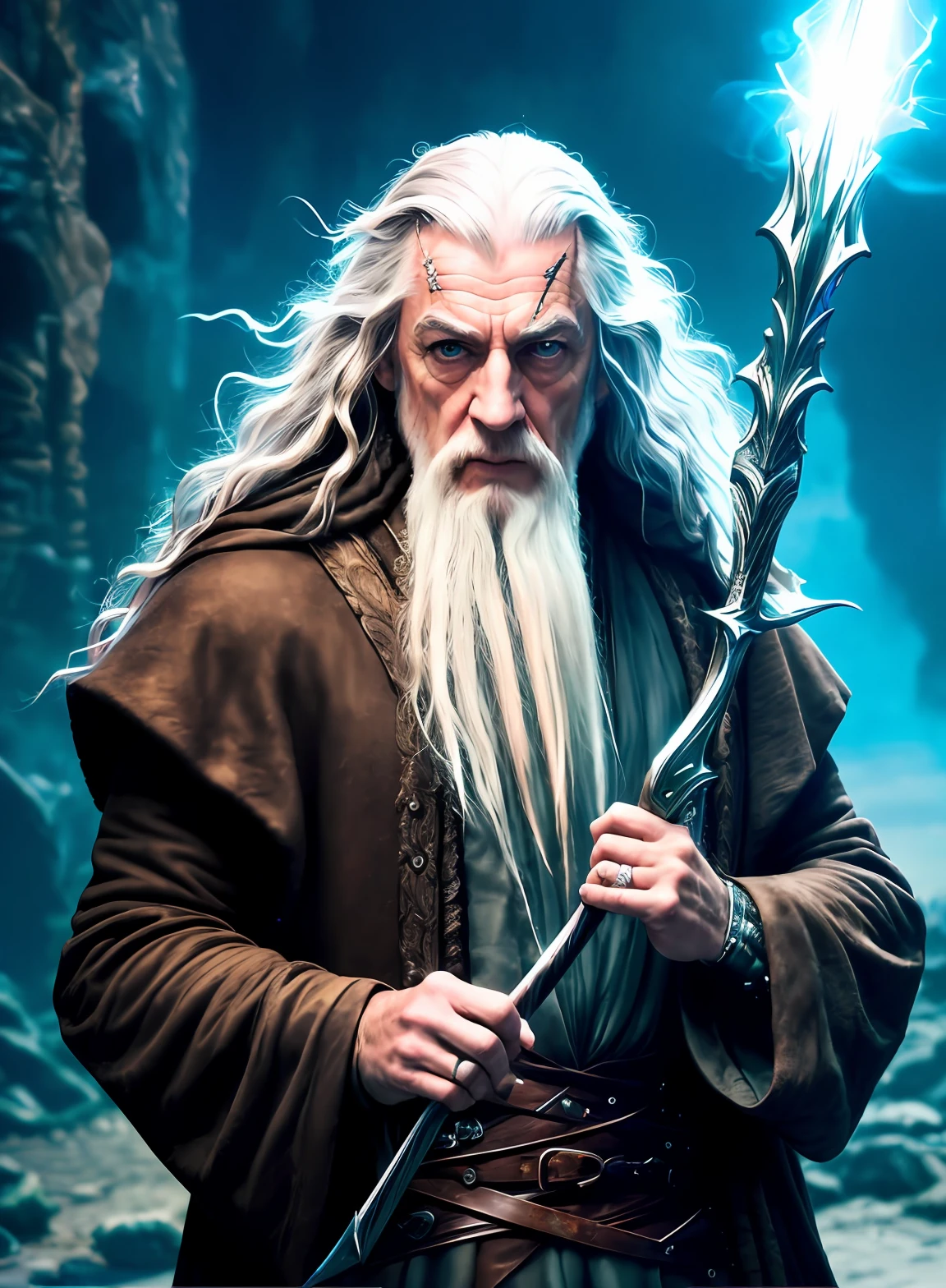 modelshoot style, (extremely detailed 8k wallpaper),a full shot photo of cyberpunk gandalf casting a spell, Intricate, High Detail, dramatic, fantasy world, fantastic location, skin pores, very dark lighting, heavy shadows, detailed, detailed face, (vibrant, photo realistic, realistic, dramatic, dark, sharp focus, 8k), lotr, far away,