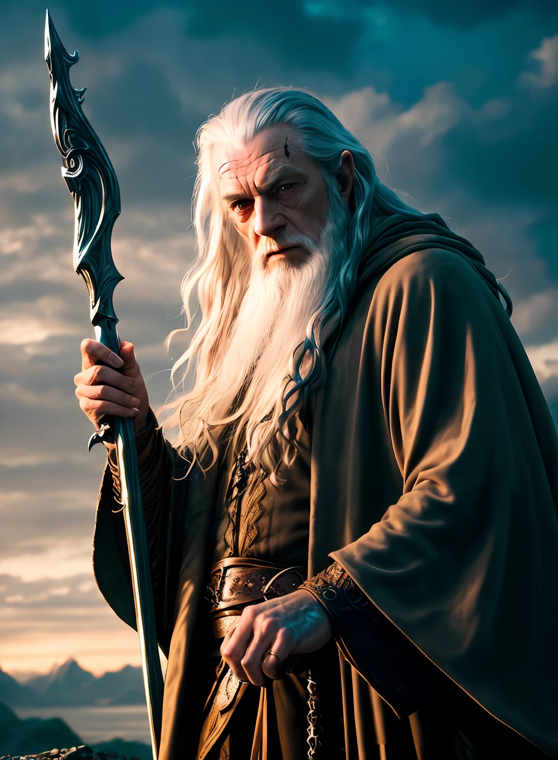 modelshoot style, (extremely detailed 8k wallpaper),a full shot photo of cyberpunk gandalf casting a spell, Intricate, High Detail, dramatic, fantasy world, fantastic location, skin pores, very dark lighting, heavy shadows, detailed, detailed face, (vibrant, photo realistic, realistic, dramatic, dark, sharp focus, 8k), lotr, far away,