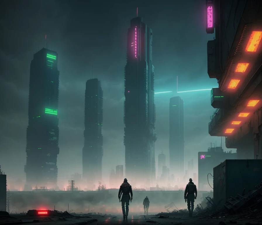 cyberpunk dark dystopian city during a zombie apocalypse