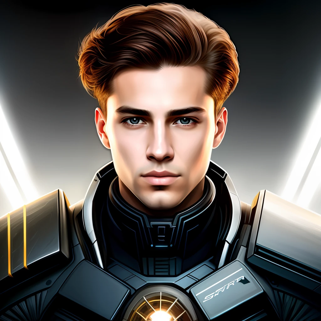 masterpiece, best quality, realistic, ultra detailed, sfw, head shot, a portrait of a young man, starsector, sci-fi style suits,