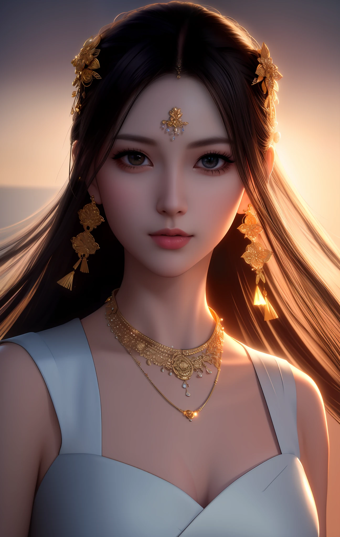 top quality, masterpiece, highres, 1 girl, china dress, hairpiece, necklace, jewelry, beautiful face, top_body, tyndall effect, photorealistic, dark studio, edge lighting, two tone lighting, (high detail skin: 1,2), 8k uhd, dslr, soft lighting, high quality, volumetric lighting, candid, photos, high resolution, 4k, 8k, bokeh