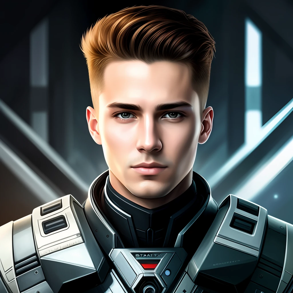 masterpiece, best quality, realistic, ultra detailed, sfw, head shot, a portrait of a young man, starsector, sci-fi style suits, tech gadgets,