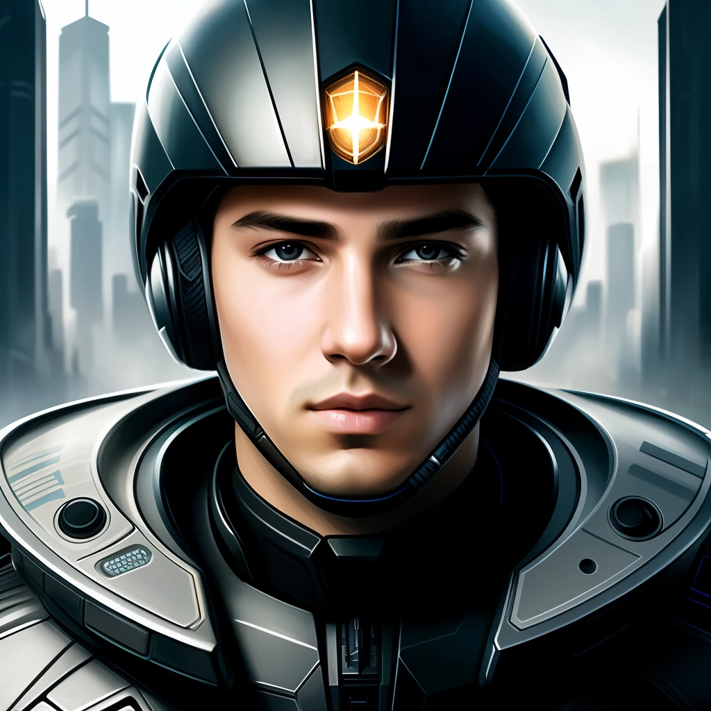 masterpiece, best quality, realistic, ultra detailed, sfw, head shot, a portrait of a young man, starsector, sci-fi style suits, tech gadgets,