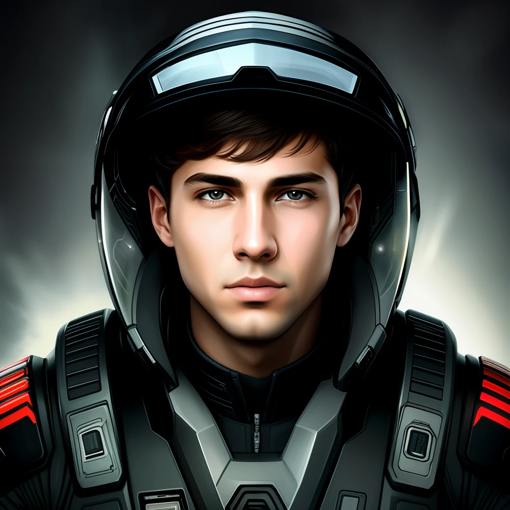 masterpiece, best quality, realistic, ultra detailed, sfw, head shot, a portrait of a young man, starsector, sci-fi style suits, tech gadgets,
